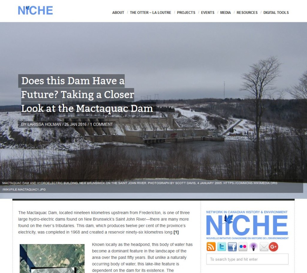 Larissa Holman's NiCHE piece on our storymap Before the Mactaquac Dam.