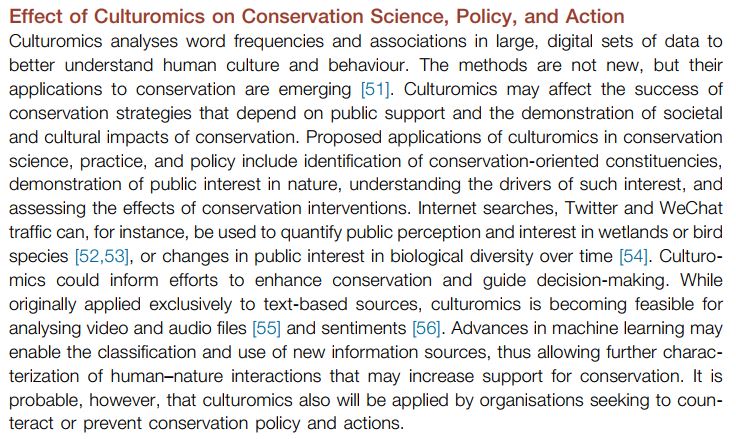 Conservation culturomics is one of this year's emerging issues.